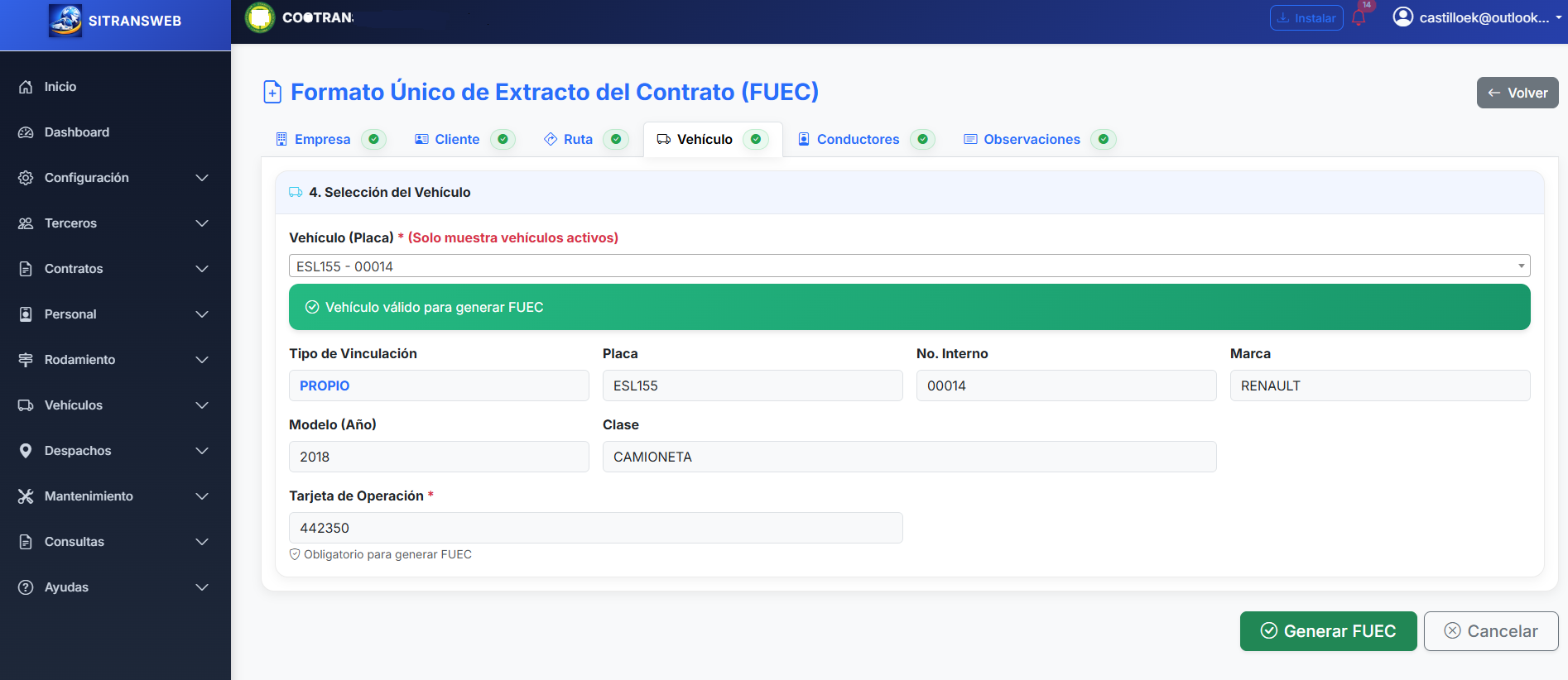 FUEC Colombia - SITRANSWEB
